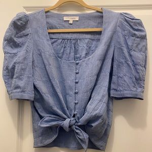 Intermix brand tie front/puff sleeve top